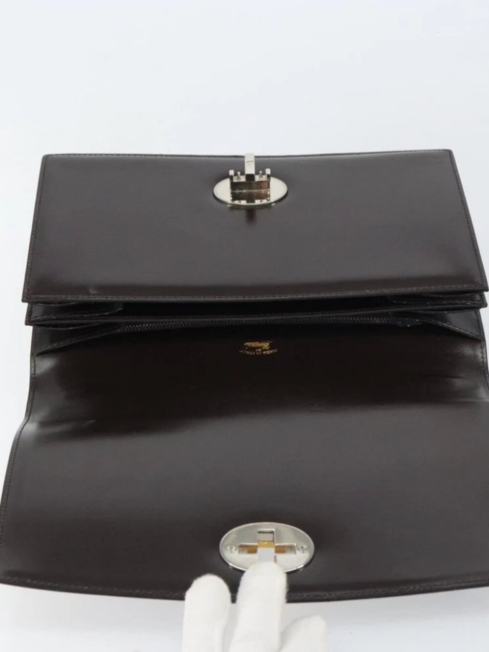 GUCCI Shoulder Bag Leather Dark Brown Gold Auth - Picture 9 of 16